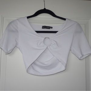 PLT White Slinky Ring Detail Crop Top